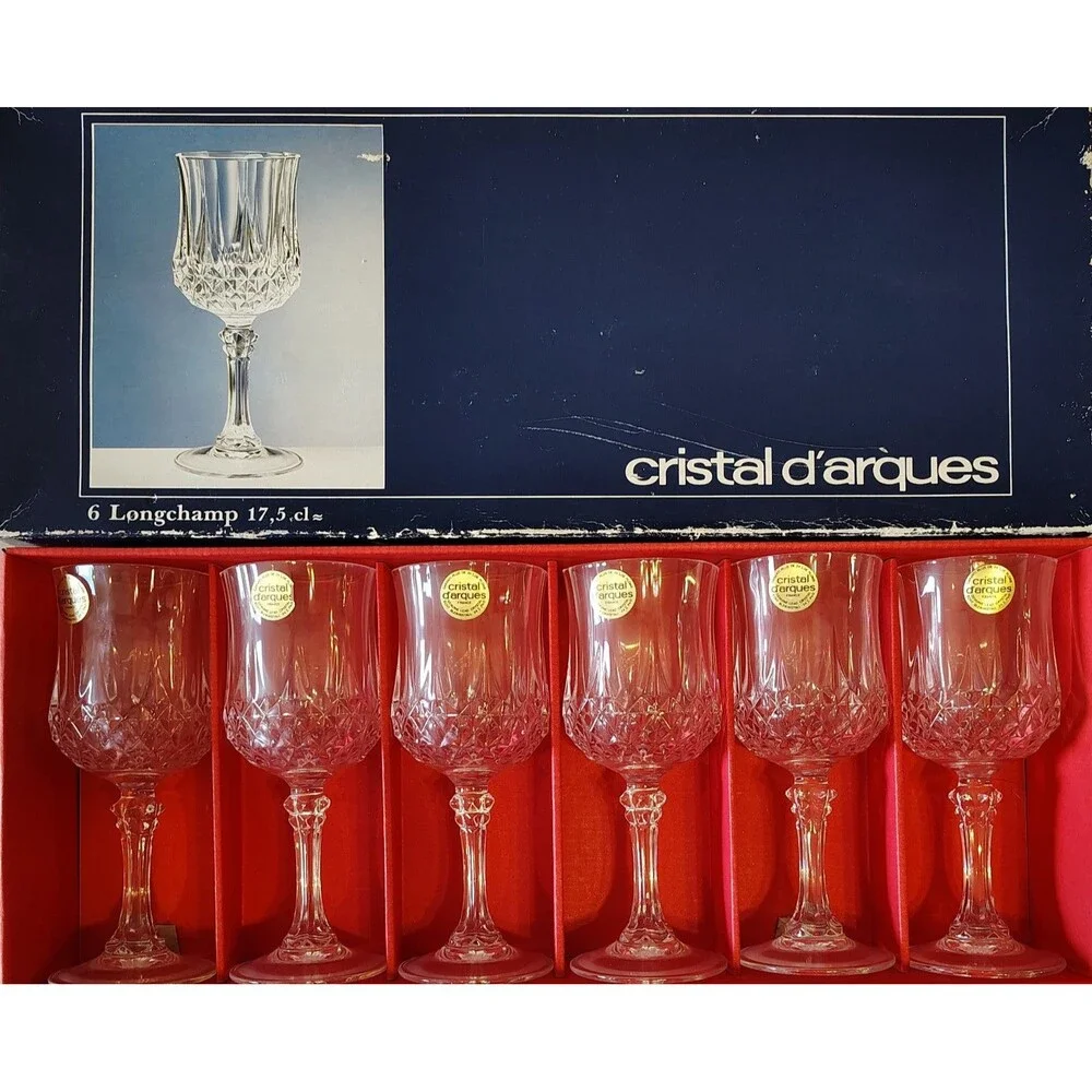 Vtg 6 Pc Cristal D'Arques 5.9oz Longchamp Genuine Lead Crystal Wine Glasses NIB - Picture 1 of 9